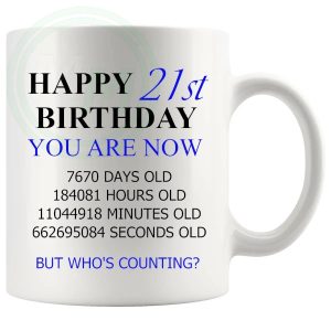 21st Birthday Novelty Gift Mug Blue Lettering