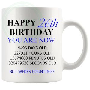 26th Birthday Novelty Gift Mug Blue Lettering