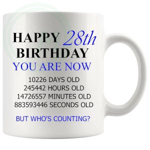 28th Birthday Novelty Gift Mug Blue Lettering