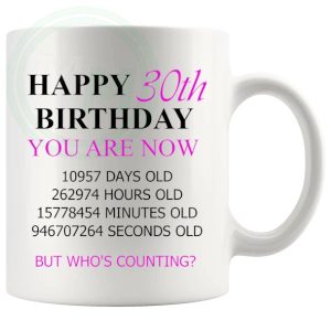 30th Birthday Novelty Gift Mug Pink Lettering