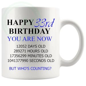 33rd Birthday Novelty Gift Mug Blue Lettering