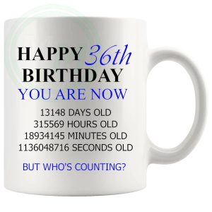 36th Birthday Novelty Gift Mug Blue Lettering