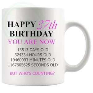 37th Birthday Novelty Gift Mug Pink Lettering