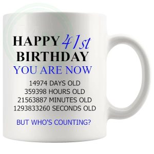 41st Birthday Novelty Gift Mug Blue Lettering