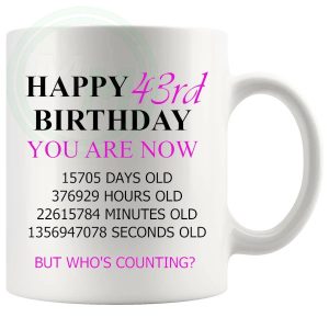 43rd Birthday Novelty Gift Mug Pink Lettering