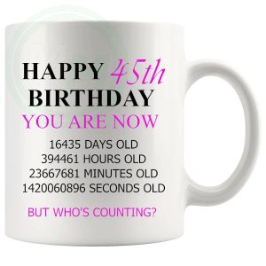 45th Birthday Novelty Gift Mug Pink Lettering