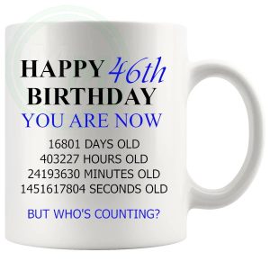 46th Birthday Novelty Gift Mug Blue Lettering