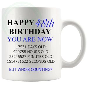 48th Birthday Novelty Gift Mug Blue Lettering