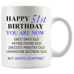 51st Birthday Novelty Gift Mug Blue Lettering