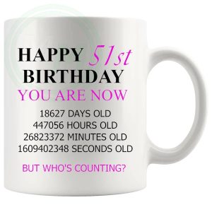 51st Birthday Novelty Gift Mug Pink Lettering
