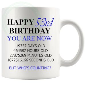 53rd Birthday Novelty Gift Mug Blue Lettering