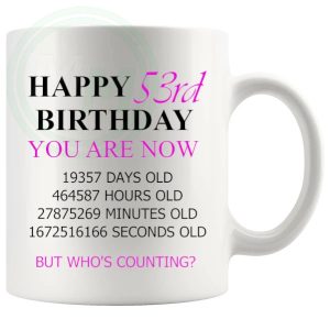 53rd Birthday Novelty Gift Mug Pink Lettering