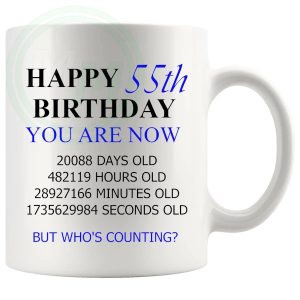 55th Birthday Novelty Gift Mug Blue Lettering