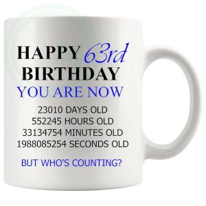 63rd Birthday Novelty Gift Mug Blue Lettering