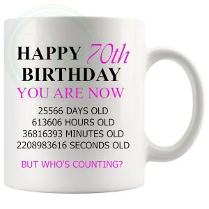 70th Birthday Novelty Gift Mug Pink Lettering