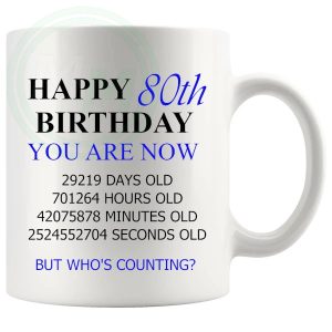 80th Birthday Novelty Gift Mug Blue Lettering