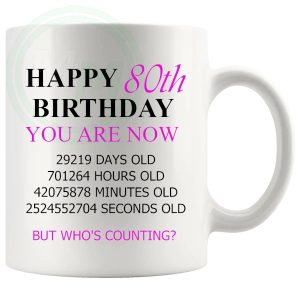 80th Birthday Novelty Gift Mug Pink Lettering