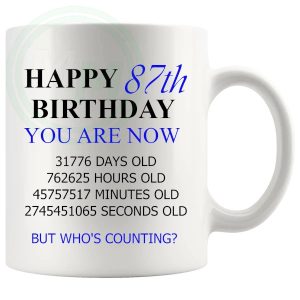 87th Birthday Novelty Gift Mug Blue Lettering