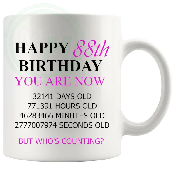 88th birthday gift mug with pink lettering