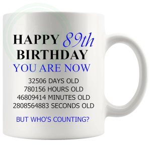 89th Birthday Novelty Gift Mug Blue Lettering