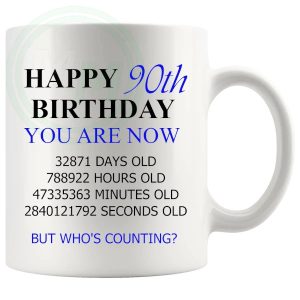 90th Birthday Novelty Gift Mug Blue Lettering