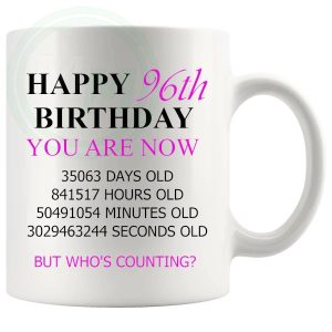 96th Birthday Novelty Gift Mug Pink Lettering