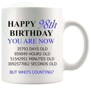 98th Birthday Novelty Gift Mug Blue Lettering