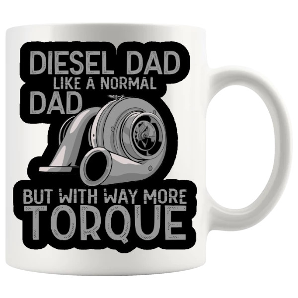 Diesel Dad 2 Mug showing a diesel dad novelty design for a funny mechanic gift