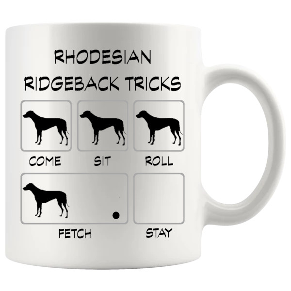 Rhodesian Ridgeback Tricks Mug funny ceramic dog owner gift for Rhodesian Ridgeback fans