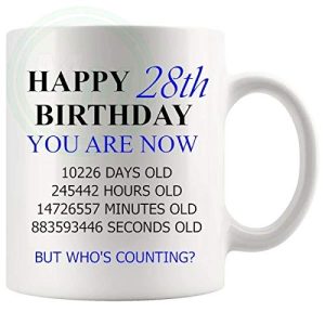 28th Birthday Novelty Gift Mug Blue Lettering