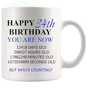 34th Birthday Novelty Gift Mug Blue Lettering