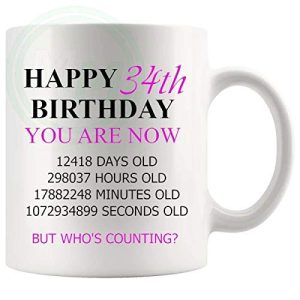 34th Birthday Novelty Gift Mug Pink Lettering