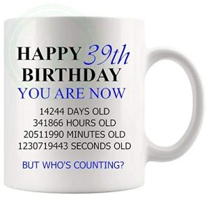 39th Birthday Novelty Gift Mug Blue Lettering