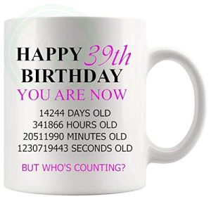 39th Birthday Novelty Gift Mug Pink Lettering