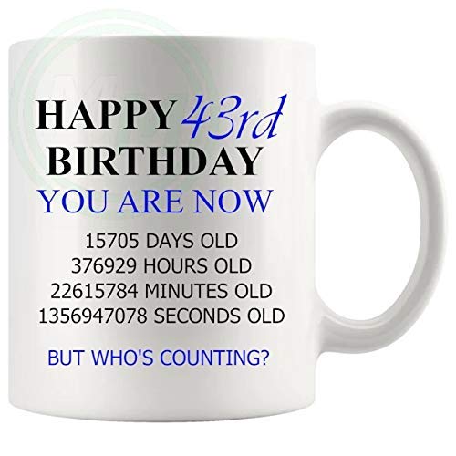 43rd Birthday Novelty Gift Mug Blue Lettering B08BLS4TYN