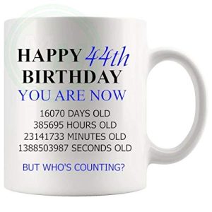 44th Birthday Novelty Gift Mug Blue Lettering