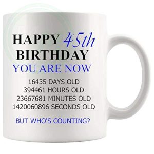 45th Birthday Novelty Gift Mug Blue Lettering