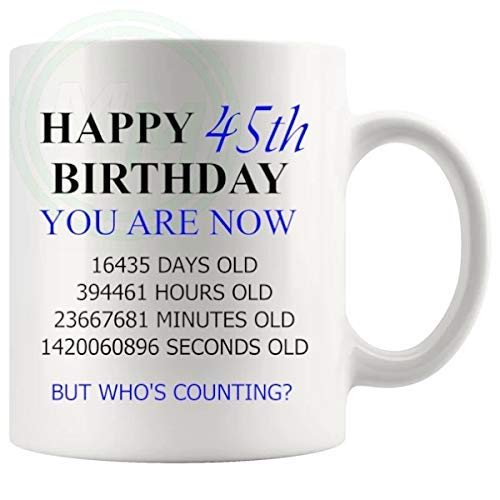 45th Birthday Novelty Gift Mug Blue Lettering B08BLS2L7Y