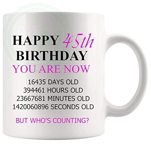 45th Birthday Novelty Gift Mug Pink Lettering B08BLMBFR5