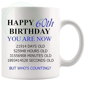 60th Birthday Novelty Gift Mug Blue Lettering