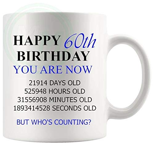 60th Birthday Novelty Gift Mug Blue Lettering B08BLQPNS3