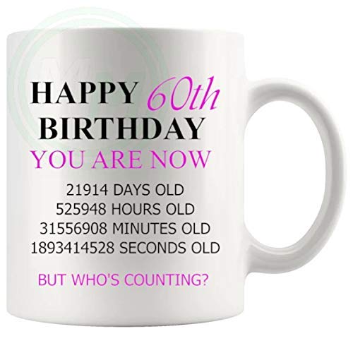 60th Birthday Novelty Gift Mug Pink Lettering B08BLNDNGM
