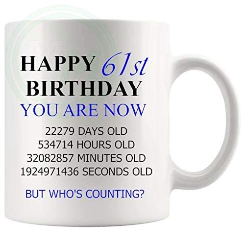 61st Birthday Novelty Gift Mug Blue Lettering B08BLTXXDS