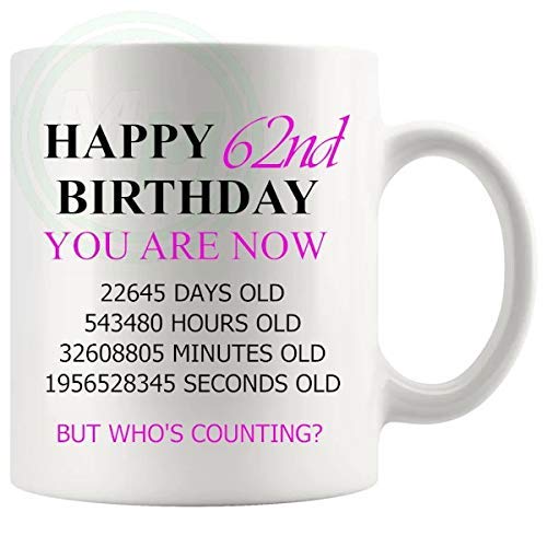 62nd Birthday Novelty Gift Mug Pink Lettering B08BLNHH1H
