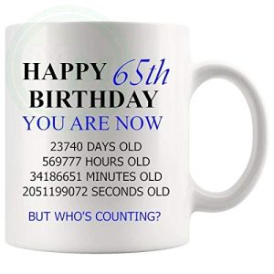 65th Birthday Novelty Gift Mug Blue Lettering