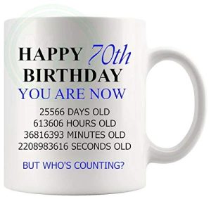 70th Birthday Novelty Gift Mug Blue Lettering