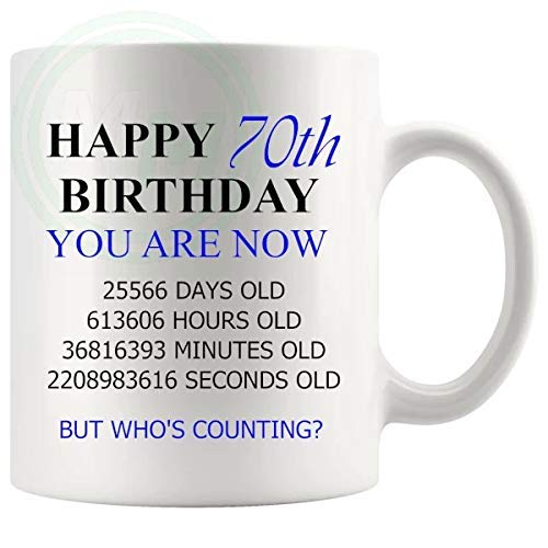 70th Birthday Novelty Gift Mug Blue Lettering B08BLT8VCM