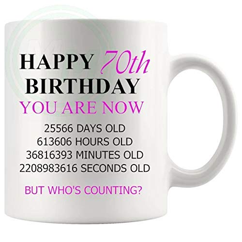 70th Birthday Novelty Gift Mug Pink Lettering B08BLMMTHP