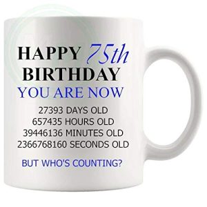 75th Birthday Novelty Gift Mug Blue Lettering
