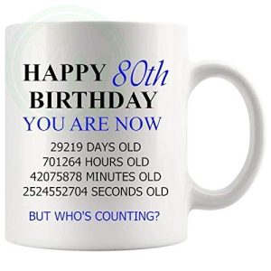 80th Birthday Novelty Gift Mug Blue Lettering